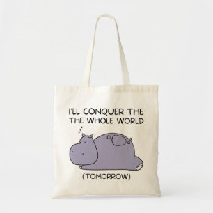 Lazy Funny Hippo Jag ska erövra hela världen Tygkasse