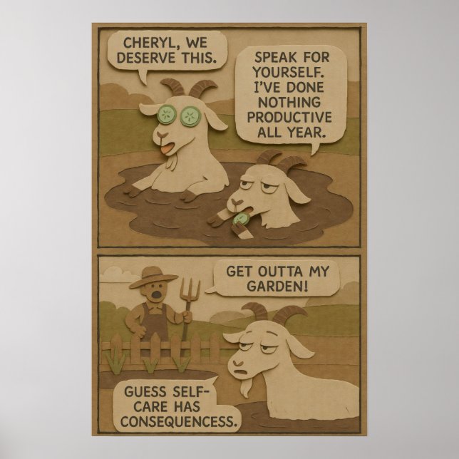 Lazy Goat Spa Day Funny Tecknad Poster (Framsidan)