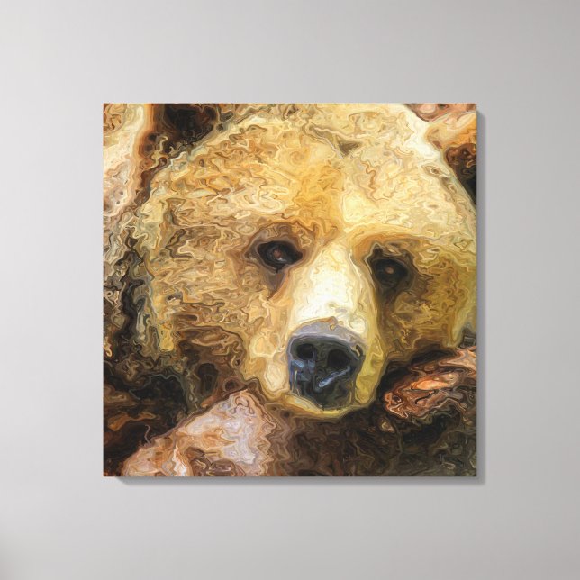 Lazy Grizzly Bear realistisk olja på canvas. Canvastryck (Framsida)