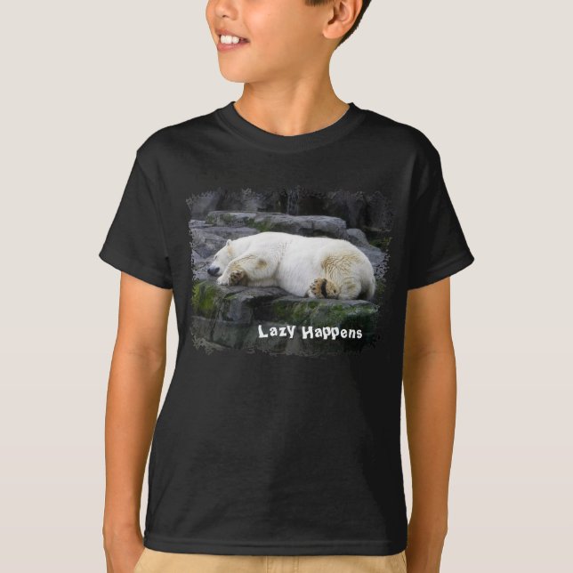 Lazy Happens Polar Bear Tee Shirt (Framsida)