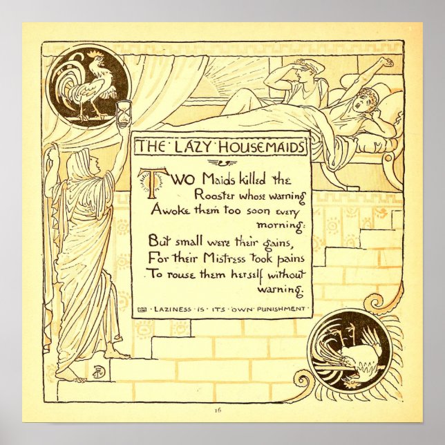 Lazy Housemaids Walter Crane Small Poster (Framsidan)