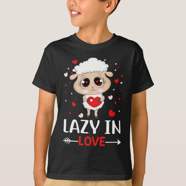 Lazy i Kärlek får för Valentindagen Singles T Shirt (Framsida)