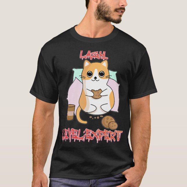 Lazy Level Expert Lazy Cat Graphic T Shirt (Framsida)