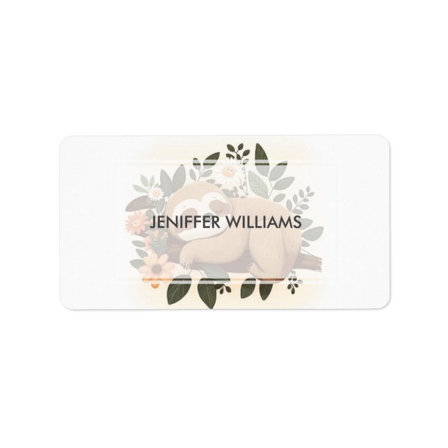 Lazy lutning sovande på en gren tecknad adressetikett (Framsidan)