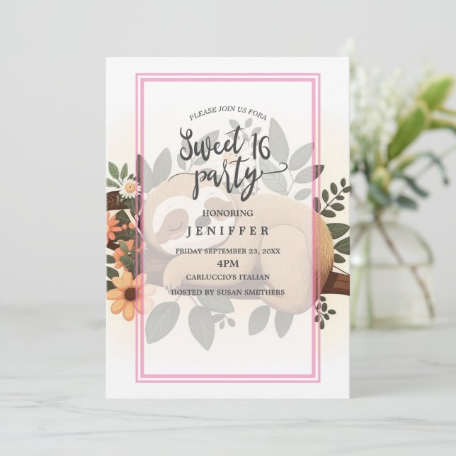 Lazy lutning sovande på en gren tecknad inbjudningar (Stående Fram)