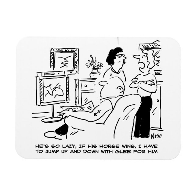 Lazy Man Watches Horse Tävla på TV Magnet (Horisontell)