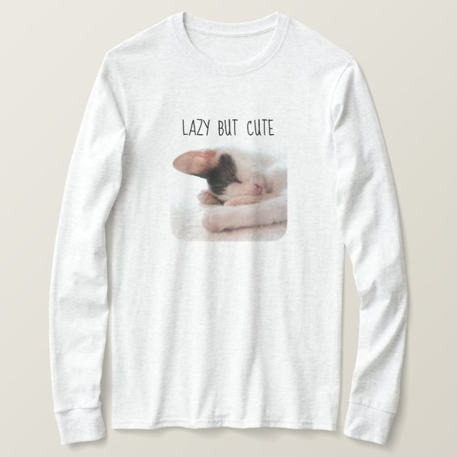 Lazy men Cute Kitten Foto Cat Lover Humor futtig T Shirt (Design framsida)