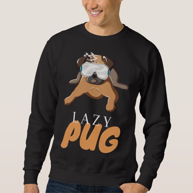 Lazy Pug Cute Hund gift Classic T-Shirt 299 Lång Ärmad Tröja (Framsida)