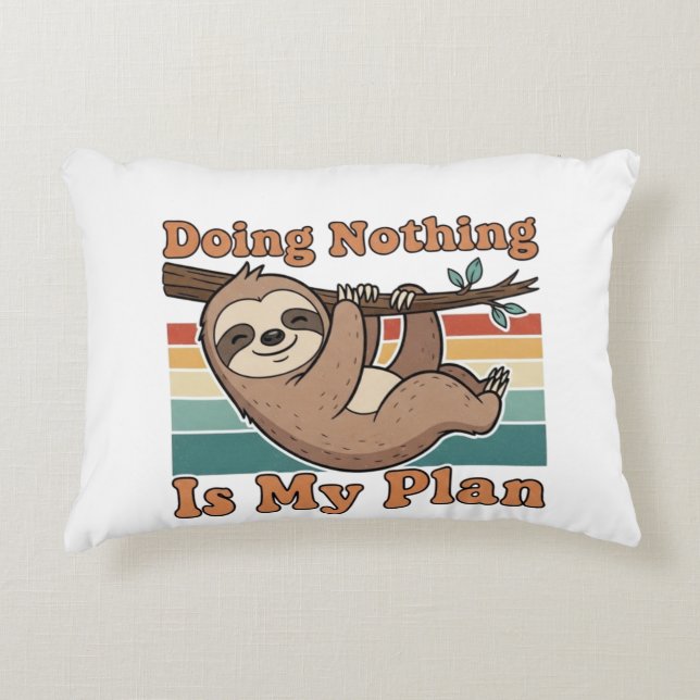 Lazy Retro Sloth Quote Rectangular Pillow Prydnadskudde (Framsidan)