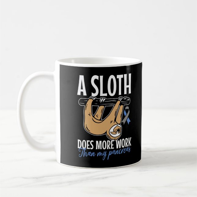 Lazy Sloth Funny Pancreas T1D Diabetes Kaffemugg (Vänster)