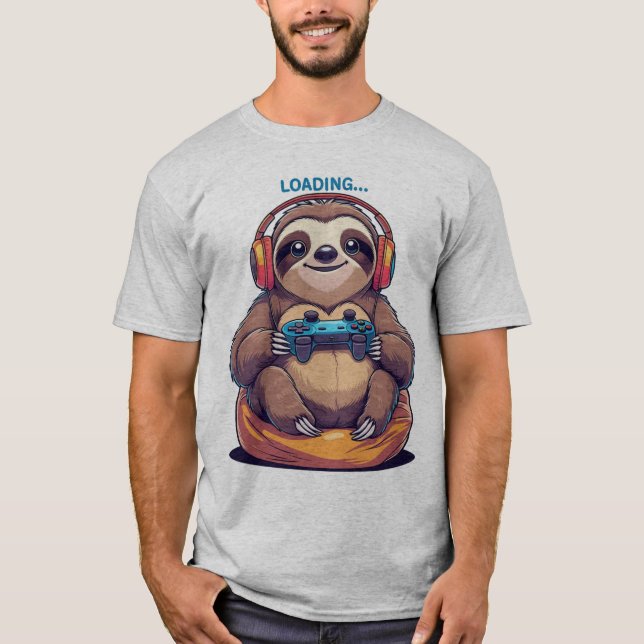 Lazy Sloth Gamer T Shirt (Framsida)
