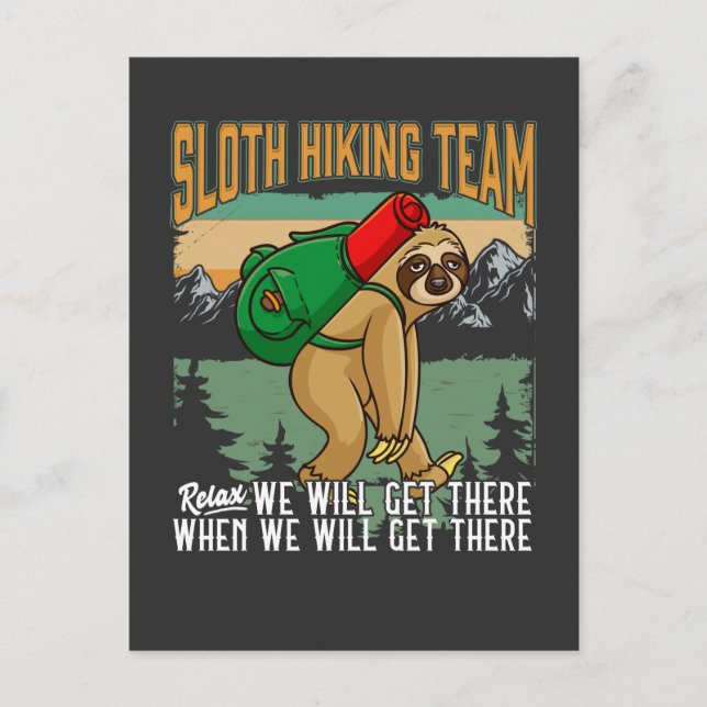 Lazy Sloth Hiking Slappna av i bergen Camper Humor Vykort (Framsida)