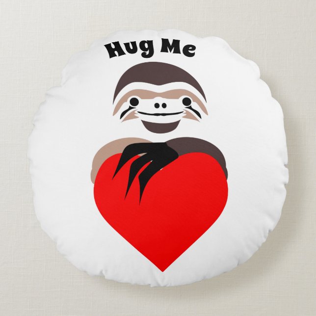 Lazy Sloth Hugga ett Red Kärlek Heart Rund Kudde (Framsidan)