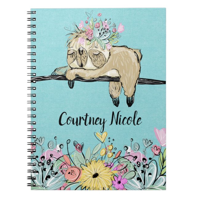 Lazy Sloth Personlig Notebook & Journal Anteckningsbok (Framsidan)