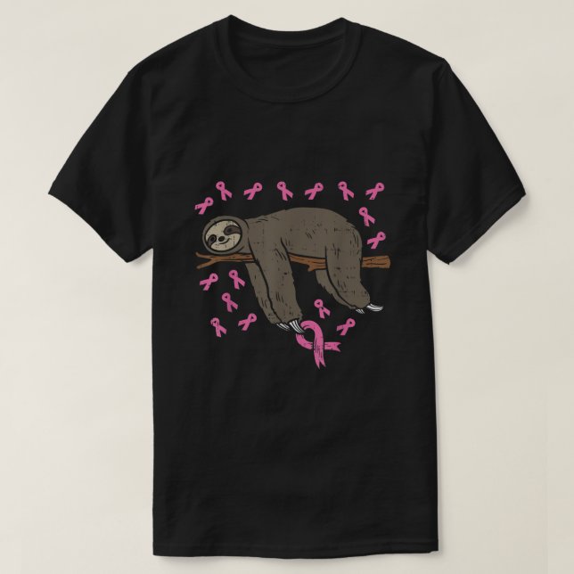 Lazy Sloth Pink Ribbon Breast Cancer Awareness Sup T Shirt (Design framsida)