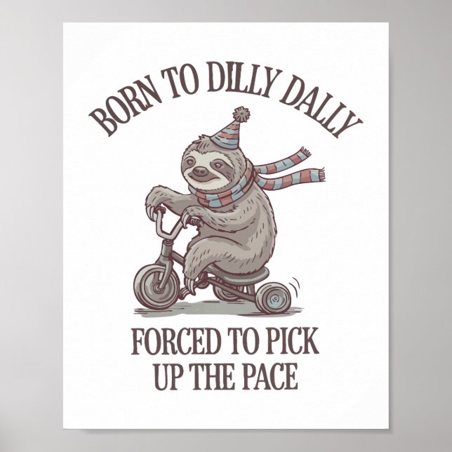 Lazy Sloth Retro Bike Tecknad Poster (Framsidan)