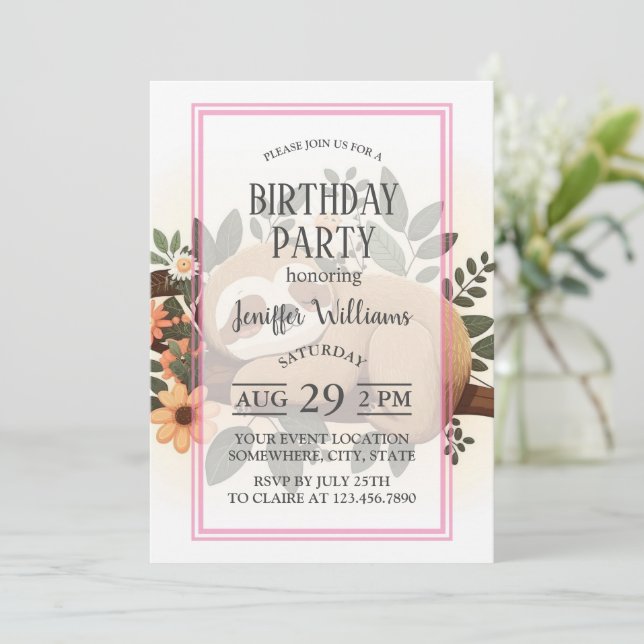 Lazy sloth sleeping on a branch cartoon            inbjudningar (Stående Fram)