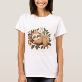 Lazy sloth sleeping on a branch cartoon            t shirt