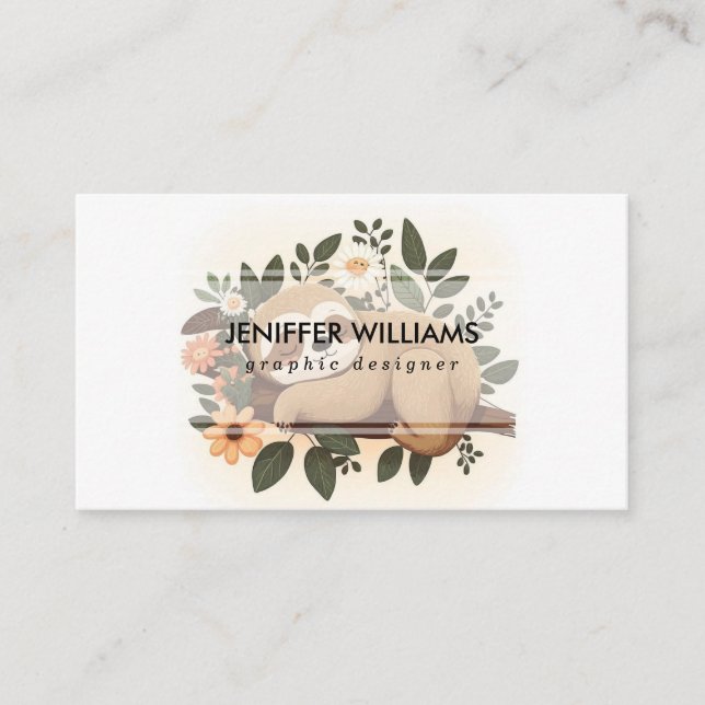 Lazy sloth sleeping on a branch cartoon            visitkort (Framsida)