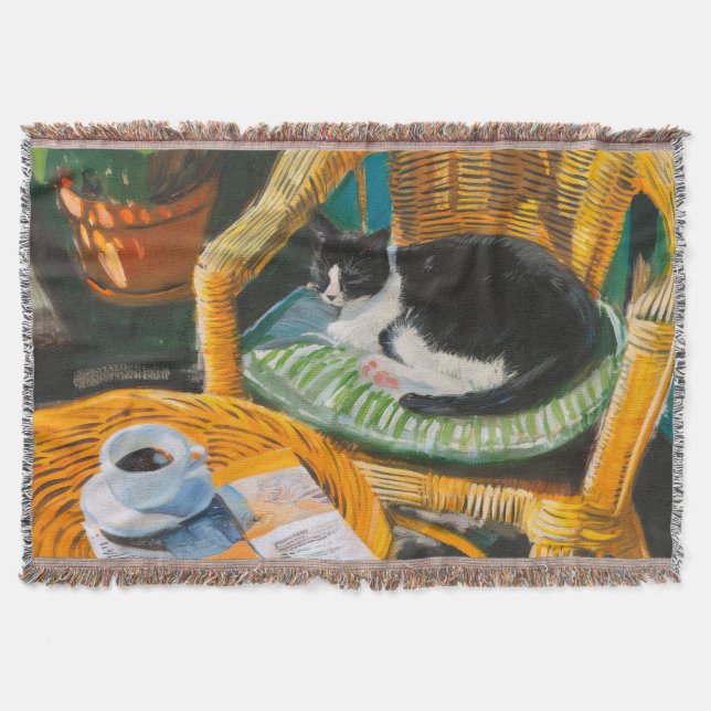 Lazy Söndag God | Mysigt katt- och kaffefärgning Filt (Framsidan)