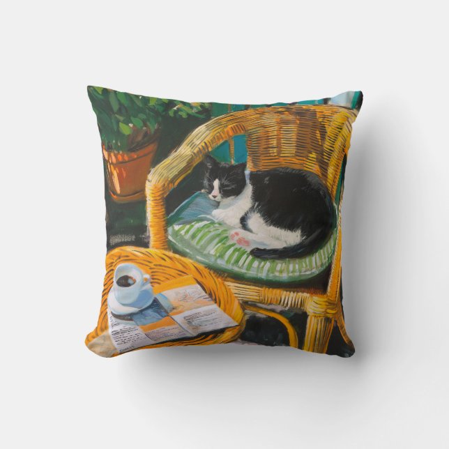 Lazy Söndag God | Mysigt katt- och kaffefärgning Kudde (Framsida)