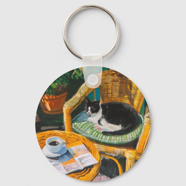 Lazy Söndag God | Mysigt katt- och kaffefärgning Nyckelring (Framsida)