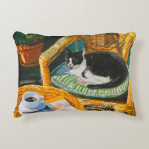 Lazy Söndag God Mysigt katt- och kaffefärgning Prydnadskudde