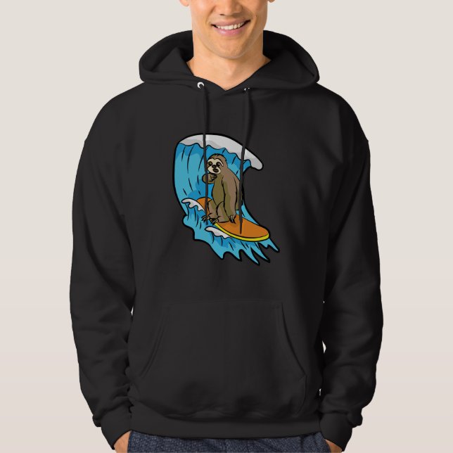 Lazy Surfing Sloth Surfboard Wave Riding Hoodie (Framsida)