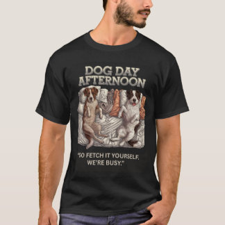 LAZY TECKNAD HUND SÄGER "GO FETCH IT DIG SJÄLV" T SHIRT