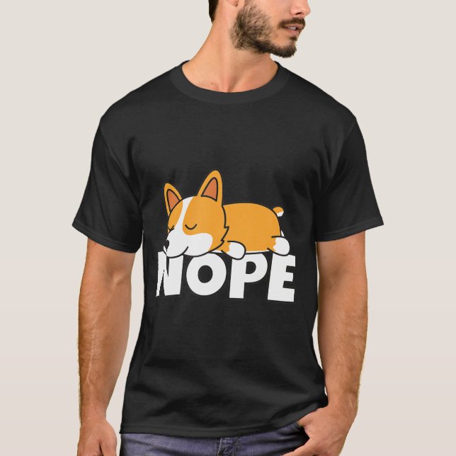 Lazy Welsh Corgi Hund Tecknad Idea Cute Nope Tee (Framsida)