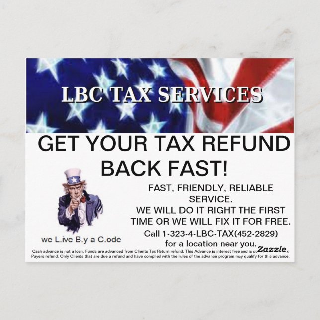 LBC TAX-TJÄNSTER pro-promo-vykort Vykort (Baksida)