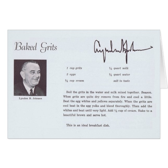 LBJ Baked Grits Recipe Hälsningskort (Framsidan Horizontal)