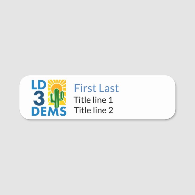 LD3 Dems - bricka i stil namn; magnetrygg Namnbricka (Framsida)