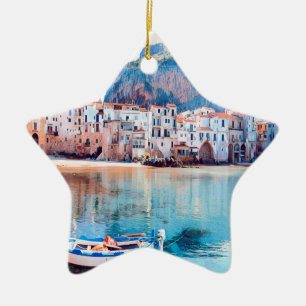 ldp CEFALDB - Sicily - strand - panorama Julgransprydnad Keramik