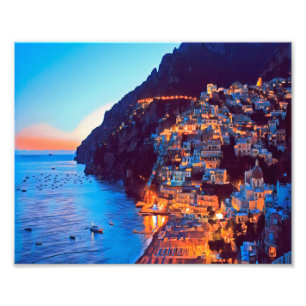 ldp POSITANO Amalfi Kusten - solnedgång tagen av H Fototryck