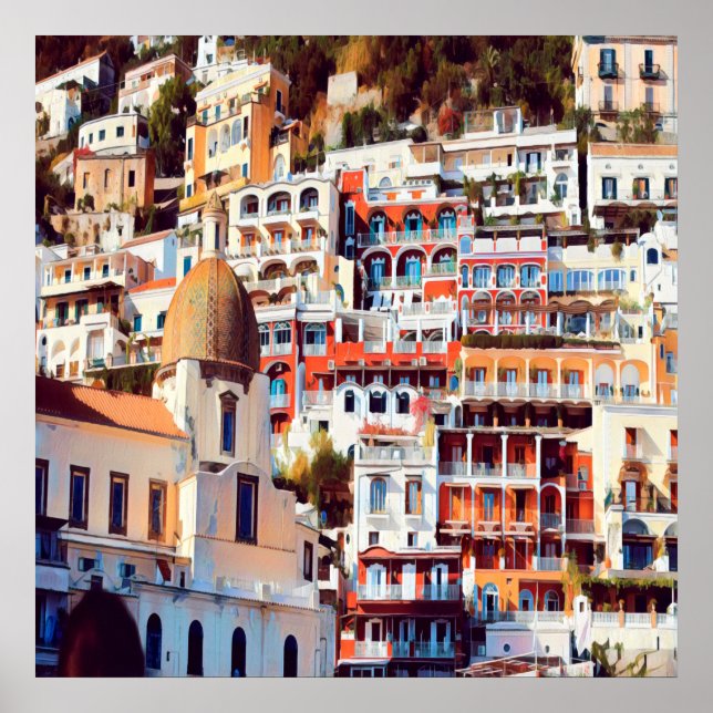 ldp POSITANO - Staden - kyrkan Santa Maria Assunta Poster (Framsidan)