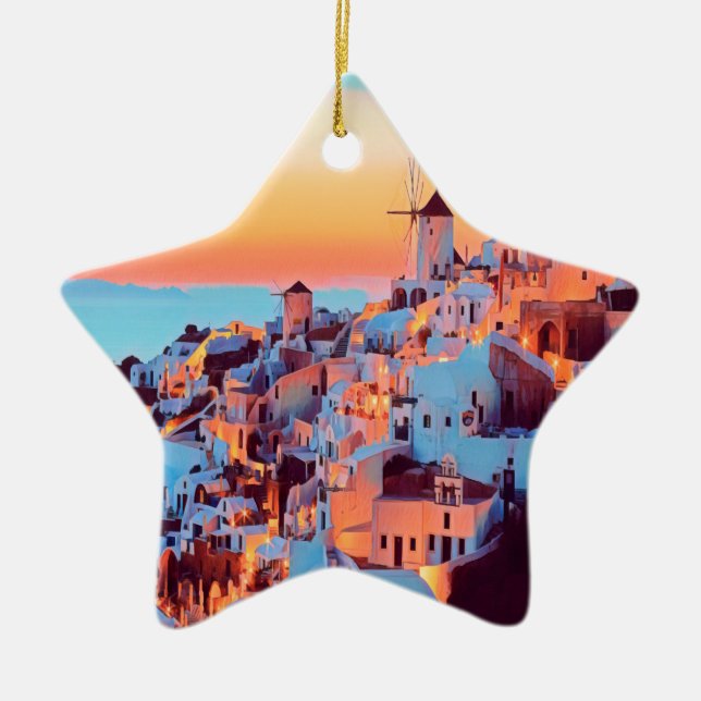 ldp SANTORINI - panorama - efter nigth - Julgransprydnad Keramik (Framsidan)