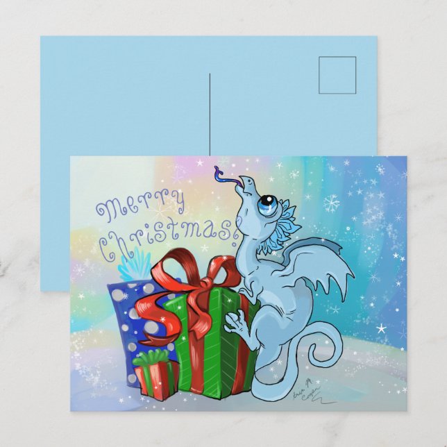 l'Dragon Snowflake Helg Vykort (Fram/baksida)