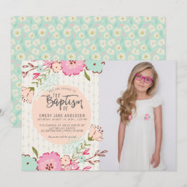 LDS BAPTISM-FOTOINBLANDNING| Elegant Blommigt Girl Inbjudningar