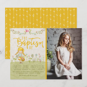 LDS BAPTISM-FOTOINVIKTER Cute Blommigt Girl Inbjudningar