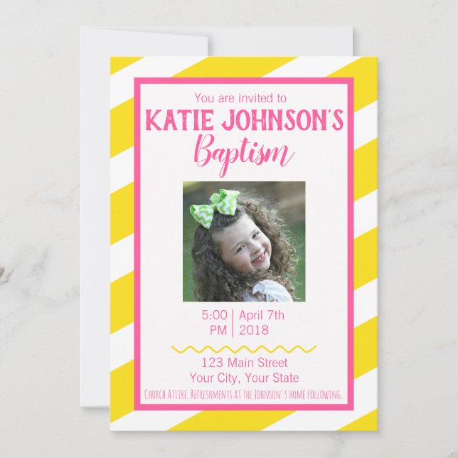 LDS Baptism Investigation GIRL - Gult och Rosa Inbjudningar (Framsida)