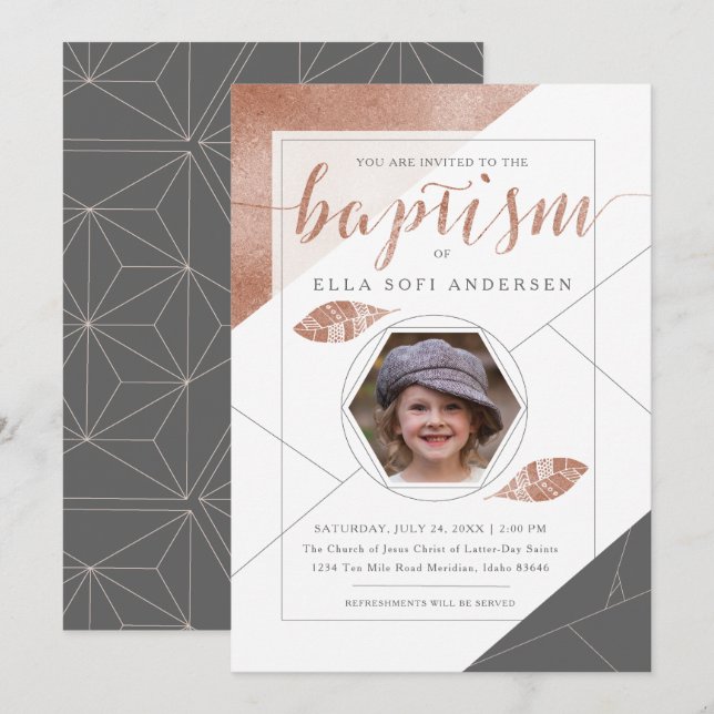 LDS BAPTISM-INVIKELSE | Boho Feather Collection Inbjudningar (Fram/baksida)