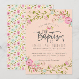 LDS BAPTISM-INVIKELSE | Elegant Rosa Blommigt Girl Inbjudningar