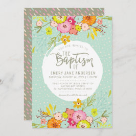 LDS BAPTISM-INVIKELSE | Modern Bright Blommigt Gir Inbjudningar