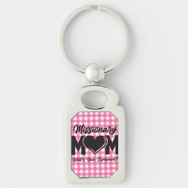 LDS Mormon Missionär Mamma Metall Keychain märkre  Rektangulärt Silverfärgad Nyckelring (Framsidan)