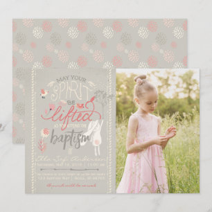 LDS PHOTO BAPTISM-INVIKTET   Typografi för Blommig Inbjudningar