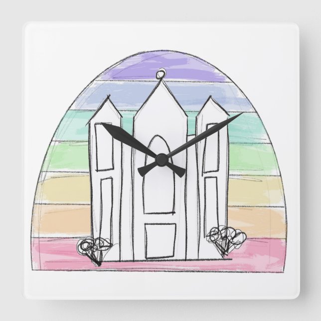 LDS Salt Lake City Tempel regnbåge solnedgång morm Fyrkantig Klocka (Framsida)