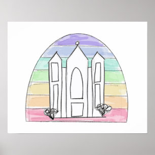 LDS Salt Lake City Tempel regnbåge solnedgång morm Poster