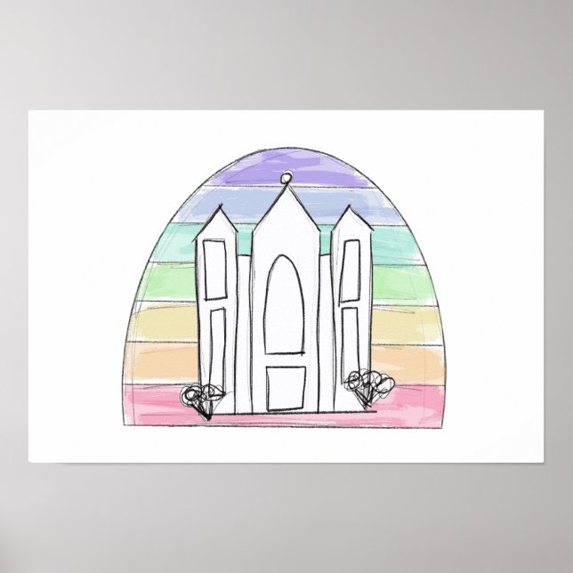 LDS Salt Lake City Tempel regnbåge solnedgång morm Poster (Framsidan)
