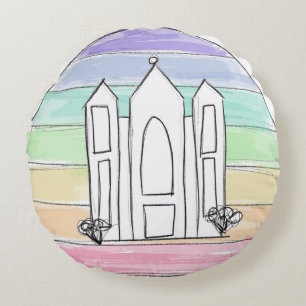 LDS Salt Lake City Temple regnbåge solnedgång morm Rund Kudde